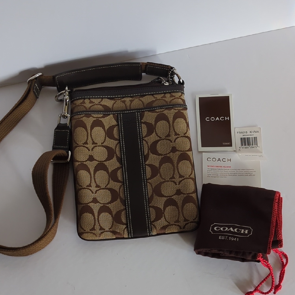 Coach Tan and Brown Signature Messenger Bag